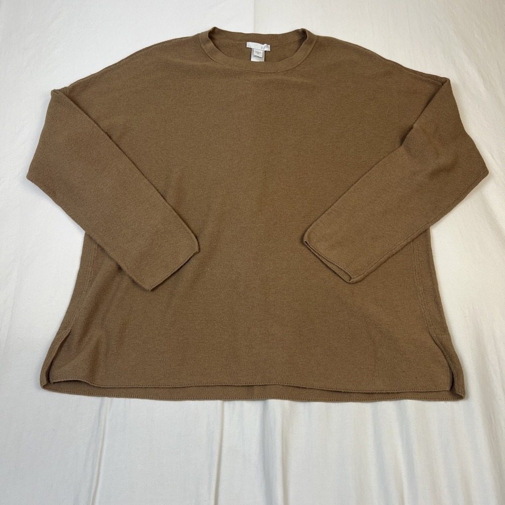 J. Jill Womens Medium Brown Cotton Knit Crewneck Long Sleeve Sweater Side Slit